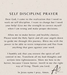 a poem written in black and white with the words self discpline prayer