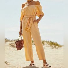 Free People Nalani Off The Shoulder Jumpsuit Size S Color Yellow. The Belt For This Has Fringe ( See Photo). New With Tags. Purchased About 5 Years Ago Retail At That Time 98.00 Summer Orange Overall Jumpsuits And Rompers, Spring Yellow Jumpsuits And Rompers With Pockets, Orange Summer Overalls Jumpsuit, Orange Summer Jumpsuit Overall, Orange Jumpsuits And Rompers For Spring Day Out, Chic Yellow Beach Jumpsuits And Rompers, Yellow Summer Jumpsuits And Rompers For Beach, Chic Yellow Jumpsuits And Rompers For Beach, Yellow Jumpsuits And Rompers For Beach Season