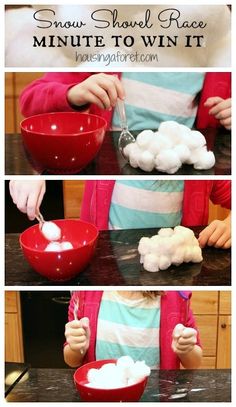 the process for making snowballs is shown in three different stages, including mixing them with cotton