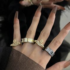 Material: Alloy Fashion Element: Saturn Style: Cold Wind To The Moon And Saturn, The Moon And Saturn, Moon And Saturn, Female Rings, Saturn Ring, Golden Belt, Skeleton Ring, Planet Ring, Queen Mother