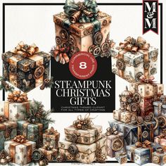 the steampunk christmas gifts are all wrapped up