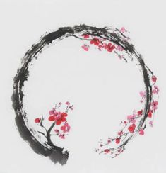 Zen Circle Tattoo Ideas, Abstract Cherry Blossom Tattoo, Wabi Sabi Tattoo Ideas, Sakura Tattoo Design, Wabi Sabi Tattoo, Enso Tattoo, Japanese Zen Art, Token Border, Zen Tattoo