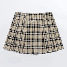 Never Worn Shein Tan And Black Plaid Skirt Beige Plaid Skirt, Cheap Plaid Mini Skirt For School, Tan Plaid Skirt, Brown Plaid Skirt, Plaid Tan Skirt, Marble Skirt, Brown Plaid Skirt Outfit Aesthetic, Brown Plaid Mini Skirt, Black Plaid Skirt