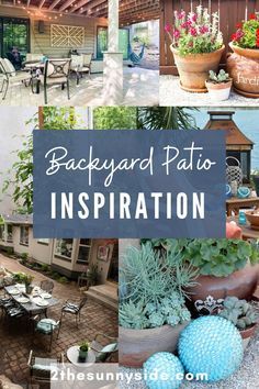 the backyard patio is filled with potted plants