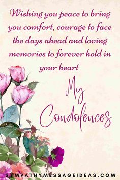 a card with pink roses and the words, my god loves you peace to bring you comfort