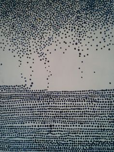 a painting with dots on it in blue and white