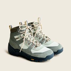 nordic-hiker-boots-slate-mint-multi-JCREW-BOOT0921 Hiking Boot Outfit, Climbing Mountains, Hiking Fits, Hiker Boots, Outdoor Clothes