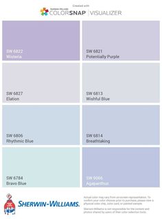 the color scheme for sherylin williams's paint swatches, including blue and purple