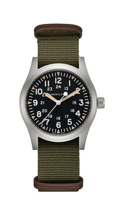 One of Hamilton's most iconic timepieces is now available with a larger case size. Powered by our exclusive hand-wound H-50 movement, the Khaki Field Mechanical 42mm stays true to form with a sandblasted stainless steel case and ultra-readable dial in white or black. Whether you wear this updated version of the original soldier's watch with a comfortable stainless steel bracelet or green textile NATO strap, its rugged and resilient design will keep you on time through every adventure. Hamilton Khaki Field Mechanical, Khaki Field Mechanical, Hamilton Watch Khaki, Hamilton Khaki Field, Hamilton Khaki, Nato Strap Watches, Hamilton Watch, Baume Mercier, Field Watches