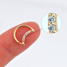 14K Real Gold 16G CZ Paved Moon Shape Daith Earrings - OUFER BODY JEWELRY Daith Earring, Daith Earrings, Cartilage Earring, Tragus Earrings, Helix Earrings, Moon Shape, Moon Rise, Gold Moon, Moon Shapes