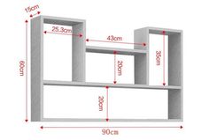 the measurements for a bookcase with two shelves and one shelf is shown in white