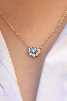 Sapphire Diamond Necklace With Gemstone Accents, Sapphire Necklaces With Diamond Accents Pendant, Yellow Gold Sapphire Necklaces With Diamond Accents, Sapphire Pendant With Diamond Accents, Formal Sapphire-colored Diamond Pendant Necklace, Montana Sapphire, Sapphire Pendant, Floral Necklace, Diamond Necklace