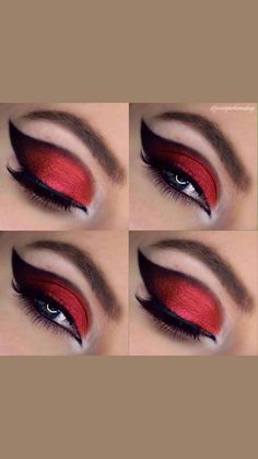 Make Up Ideas For Begginers, Devils Makeup Halloween, Diy Devil Costume Women Make Up, Black And Red Makeup Ideas, Rocker Glam Makeup, Gothic Devil Makeup, Morphe 35c Palette Looks Step By Step, Devil Costumes Women, Red Halloween Eye Makeup