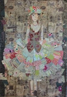 an altered collage of a woman in a dress