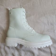 Matt & Nat "White" Maree Women's Combat Boots Bought From Official Store Listed As White, But Color Has A Green Hue (See Pics) Size 7 Us / 8 Eu Never Worn Women's Combat Boots, Green Boots, Womens Combat Boots, Matt & Nat, Moto Boots, Official Store, Light Green, Combat Boots, Size 7