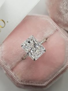 5.55 Carats Radiant Cut Micropaved Side Stones Hidden Halo Diamond Engagement Ring - BenzDiamonds Engagement Rings Big, 5 Carat Engagement Ring, Big Engagement Ring, 5 Carat Diamond Ring, Radiant Cut Moissanite Ring, Radiant Engagement, Dream Wedding Ring, Dream Rings, Cute Engagement Rings