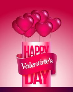 valentine's day greeting card with heart balloons in pink and red colors on a purple background