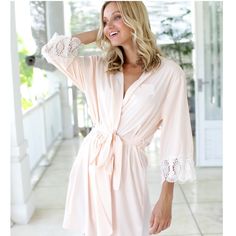 Your Bridesmaids Will Love The Santorini Lace Robe From Ss Weddings. With A Hi-Lo Hemline, These Robes Are Unique, Stylish And Customizable. With Detailed Matching Chantilly Lace Cuffs, These Robes Are The Perfect Gift Of Your Bridal Party. Brand New With Tags Still Attached, Never Been Worn! 4 Total Robes Available - 2 Sized Xs/S And 2 Sized M/L. Pink Feminine Sleepwear For Wedding, Cream Wedding Sleepwear For Spring, Feminine Pink Sleepwear For Wedding, Spring Wedding Sleepwear With Lace Trim, Spring Wedding Sleepwear With Delicate Lace, Spring Wedding Cream Sleepwear, Spring Bedtime Robe With Lace Trim, Pink Bridesmaid Sleepwear, Lace Sleep Robe With Lace Trim