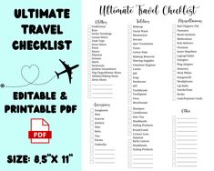 the ultimate travel checklist printable is shown in black and white with an airplane flying over it