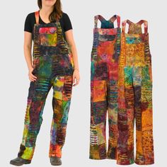 Colourful tie dye patchwork dungarees with razor cut detail 100% heavy cotton, patchwork of beautiful fabrics with razor cut detail, 3 buttons to adjust the shoulder straps, 3 buttons at the sides, 2 side pockets & 1 pocket on the bib S/M size - waist up to 38 inches, hips up to 43 inches, length 59 - 61 inches (approx fit UK 8 - 12) M/L size - waist up to 40 inches, hips up to 44 inches, length 60 - 62 inches (approx fit UK 14 - 16) L/XL size - waist up to 46 inches, hips up to 50 inches, length 60 - 62 inches (approx fit UK 18 - 20) XXL size - waist up to 49 inches, hips up to 51 inches, length 60 - 62 inches (approx fit UK 22 - 24) US Size rule: Minus 2 sizes to get your US size (for example, a UK dress size 8 is a US dress size 4) Due to the nature of patchwork each pair is completely Cotton Overalls With Pockets For Festival, Hippie Cotton Jumpsuits And Rompers With Pockets, Cotton Hippie Style Overalls, Hippie Cotton Overalls Jumpsuits And Rompers, Multicolor Patchwork Overalls, Multicolor Cotton Overalls With Patchwork, Acid Wash Cotton Overalls With Pockets, Cotton Overalls For Festivals, Cotton Overall Jumpsuits And Rompers For Festival