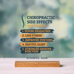 a clear acrylic plaque with the words chiropractic side effects on it