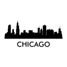 the chicago skyline is shown in black and white, with the word chicago below it