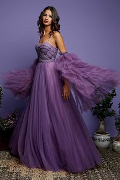 Shop for Asra Purple Net Embroidered CorSet off Shoulder Gown for Women Online at Aza Fashions Embroidered Corset, Reception Bride, Purple Corset, Party Reception, Corset Gown, Gown For Women, Off Shoulder Gown, Net Dress, Purple Outfits