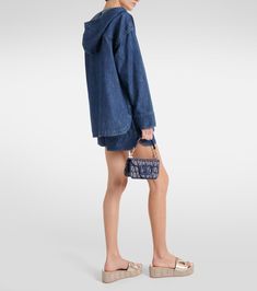 Denim chambray hoodie in blue - Valentino | Mytheresa Spring Denim Washed Hoodie, Spring Washed Denim Hoodie, Spring Denim Hoodie With Pockets, Long Sleeve Denim Hoodie With Pockets, Denim Blue Cotton Hoodie For Fall, Trendy Denim Hoodie With Pockets, Blue Denim Hoodie For Spring, Spring Denim Hooded Hoodie, Spring Blue Denim Hoodie