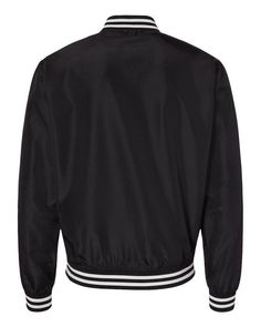 Lightweight Bomber Jacket - BLACK/ WHITE STRIPE - S | Independent Trading Co. Lightweight Bomber Jacket in Black/White Size Small | Polyester Black College Windbreaker With Ribbed Cuffs, Black Sporty Windbreaker With Ribbed Cuffs, Black Varsity Track Jacket With Ribbed Cuffs, Black Sporty Windbreaker For College, Sporty Black Windbreaker For College, Black Sporty College Windbreaker, Black Jacket, Mockup, White Stripe