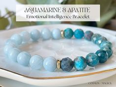 If you are needing strong emotional support, healing, and discernment, this is the perfect bracelet to assist you with this intention.  This bracelet features natural Aquamarine and Apatite which strongly associate with the emotional and mental planes.  This is a wonderful bracelet to wear while meditating to draw in emotional healing and emotional intelligence.  Aquamarine is the official birthstone for the month of March.   This listing is for one bracelet. Energetic Symbolism of Aquamarine: * Spiritual Healing Crystal Bracelet With Birthstone, Spiritual Blue Birthstone Bracelets, Blue Spiritual Bracelets With Birthstone, Apatite Natural Stone Bracelets As Gift, Aquamarine Gemstone Beaded Bracelets For Healing, Aquamarine Gemstone Beaded Bracelets, Beaded Aquamarine Bracelet For Gift, Healing Aquamarine Natural Stone Beaded Bracelets, Turquoise Apatite Spiritual Bracelets