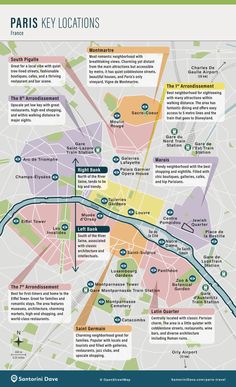 the paris city map is shown in blue and green, with an arrow pointing to different locations