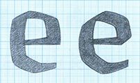 the letters e and f are drawn in graph paper