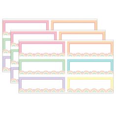 six rainbow themed labels on white background