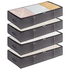 three plastic storage boxes stacked on top of each other