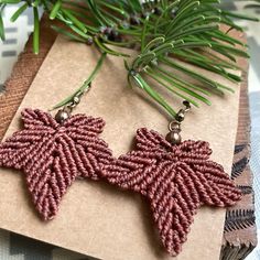 Autumn Rust Leaves Macrame Earrings, inc Free UK Delivery, Boho jewellery, nature lover, stocking filler A beautiful pair of handmade macrame earrings using brown waxed cord and a dainty metal bead. Lead and Nickel Free metal plated ear wires. Measure 1.5 inch in length and width, and approx 2inches with drop. I welcome custom orders so feel free to message me here or via Facebook/Instagram @sianelendesigns Bohemian Brown Leaf-shaped Earrings, Adjustable Macrame Earrings, Adjustable Macrame Earrings For Jewelry Making, Leaf-shaped Brown Earrings Gift, Brown Leaf-shaped Earrings Gift, Brown Leaf-shaped Earrings For Gift, Handmade Leaf-shaped Nature-inspired Earrings, Macrame Dangle Jewelry As Gift, Macrame Dangle Jewelry For Gifts