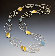 Aqua Leaf Necklace: Judith Neugebauer: Gold, Silver, & Stone Necklace | Artful Home Kean University, Pendant Designs, Ear Drop, Jewellery Craft, Asian Aesthetic, Silver Clay