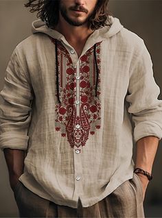 Modern Pirate, Boho Men Style, Totem Design, Stylish Shirts Men, Boho Men, Winter Hoodie, Shirt Linen, Men Fashion Casual Shirts, Mens Casual Dress Outfits