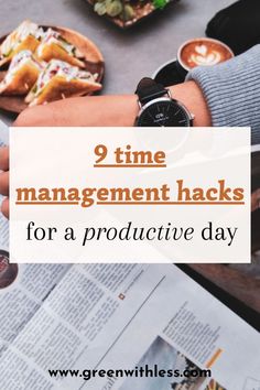 two people holding hands over a newspaper with the words 9 time management hacks for a product