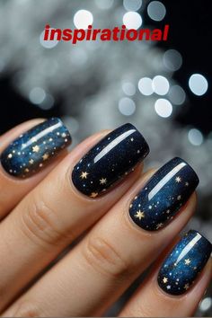 Night Nail Designs, Cosmic Nails, Sky Nails, October Nails, Feeling Inspired, Star Nails, Winter Nail, Xmas Nails, Fancy Nails