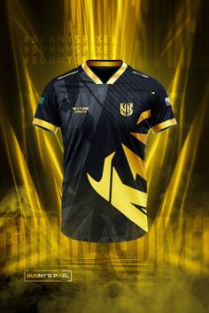 esports black & golden clean and professional jersey design Jersey Tshirt Design, Football Shirt Designs, Sports Tshirt, Sport Shirt Design, Jersey Tshirt, Sports Jersey Design