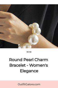 Round Pearl Charm Bracelet - Women's Elegance Elegant Pearl Stretch Bracelet For Party, Elegant Stretch Bracelet For Party, Chic Adjustable Pearl Bracelet For Formal Events, Chic Adjustable Pearl Bracelet For Formal Occasions, Elegant Pearl Stretch Bracelet, Elegant Metal Pearl Bracelet, Elegant Round Metal Pearl Bracelet, Elegant Metal Beaded Bracelets For Formal Occasions, Adjustable Pearl Stretch Bracelet Elegant Style