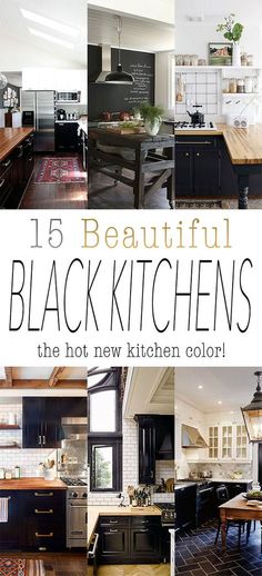 black kitchen cabinets are featured in this magazine