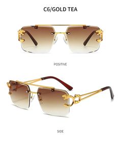 Men's Luxury Designer Punk Sun Glasses With Lion Decor Square Rimless — GeraldBlack.com Rimless Tinted Shield Sunglasses For Beach, Brown Anti-reflective Aviator Sunglasses For Summer, Gold Aviator Sunglasses With Mirrored Lenses For Summer, Gold Aviator Sunglasses With Glass Lenses For Beach, Gold Aviator Sunglasses With Glass For Beach, Summer Sunglasses With Gradient Glass Lenses, Rimless Shield Sunglasses For Summer Parties, Gold Glass Aviator Sunglasses For Beach, Rimless Shield Sunglasses With Mirrored Lenses For Beach