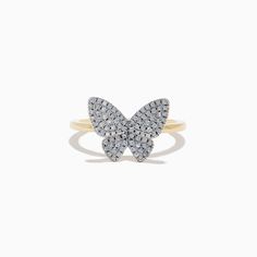 Effy Nature 14K Yellow Gold Diamond Butterfly Ring Diamond Butterfly Ring, Rose Gold Black Diamond, Diamond Circle Pendant, Diamond Butterfly, Tanzanite Diamond Ring, Sapphire Band, Head Ring, White Gold Sapphire, Tanzanite Diamond