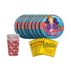 the wizard party supplies includes cups, plates and napkins