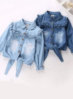 Complete her stylish ensemble with this knot hem denim blouse. Dresses up any outfit with added flare. Buttery-soft fabric with no bunching, itching, or stuffiness. Pairs with her favorite skirts, leggings, and pants. Perfect for fall, winter, school, birthday parties, and year-round play. Top only in sizes 2T-8Y Fulfillment Center, Denim Tunic, School Birthday, Hem Blouse, Ruffle Long Sleeve, Denim Blouse, Hem Top, Girls Denim, Colored Denim