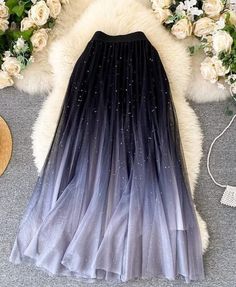 Celestial Dress, Mesh Maxi Skirt, Sequin Midi Skirt, High Waist Long Skirt, Skirt High Waist, Mesh Skirt, Types Of Skirts, Gradient Color, Long Skirt