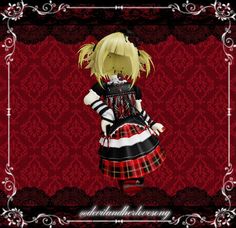 an anime character wearing a red and black dress