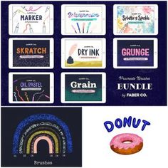 there are many different types of doughnuts on this page with the words donut written below them