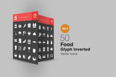 an image of food glyph inverted icons on a gray and red box with the text 50 food glyph inverted